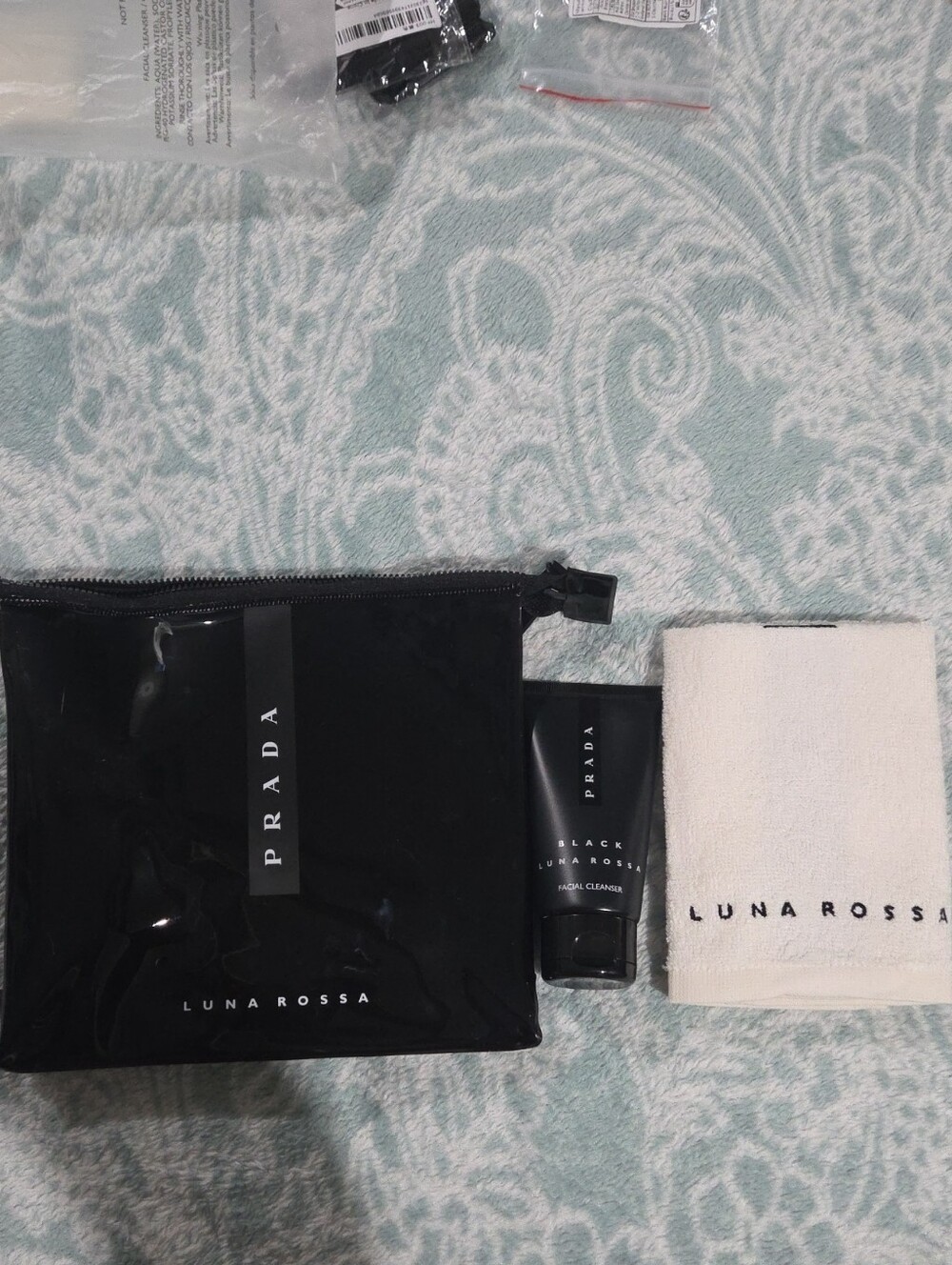 Prada Black Luna Rossa Toiletry Pouch with Branded Towel